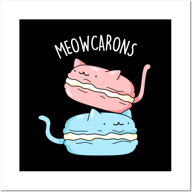 Meowcaron Cute Cat Macaron Pun Wall Art by punnybone